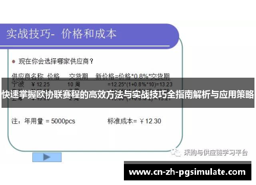 快速掌握欧协联赛程的高效方法与实战技巧全指南解析与应用策略